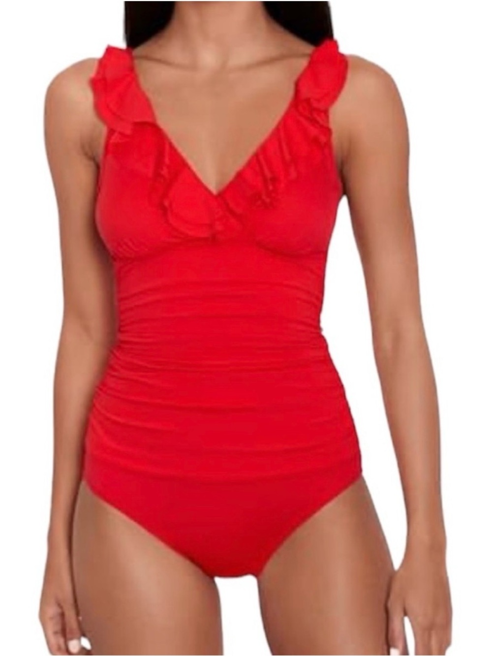 Ralph Lauren Red Swimsuit Ruffle One Piece Bathing Suit Underwire Beach Club 12